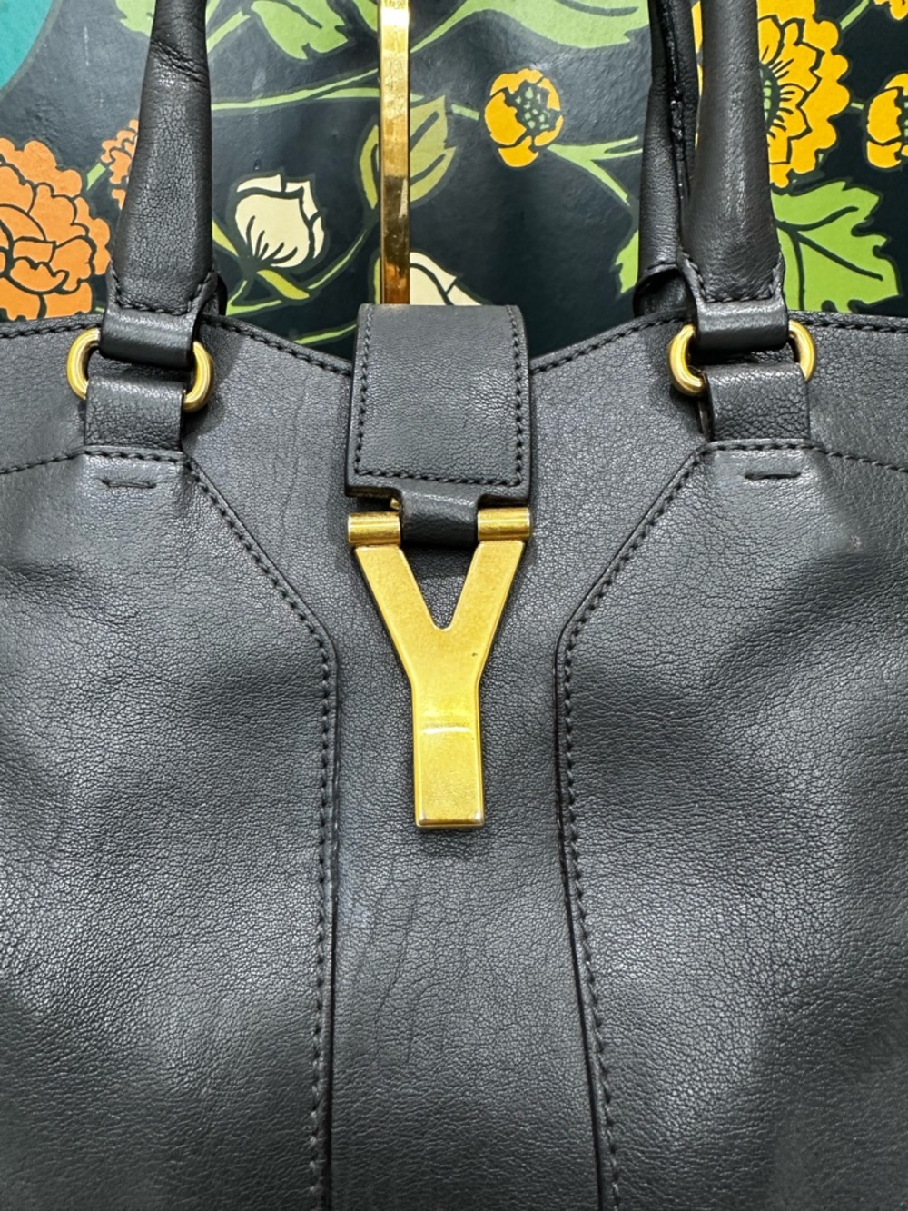 Yves Saint Laurent charcoal gray Leather Satchel with Gold Hardware - Picture 5 of 11